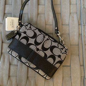 Brand New COACH single stripe black wristlet!